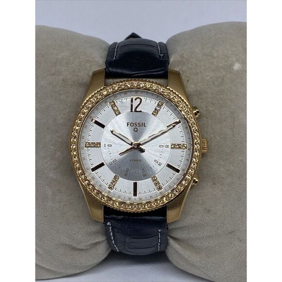 Fossil FTW5016 Women's Black Leather Analog White Dial Hybrid Smart Watch RQ122 - Picture 3 of 12